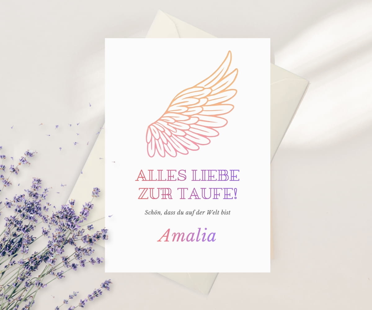 Alles Gute zur Taufe Engel Karte - Taufkarte mit Engelsflügel – Bild 3