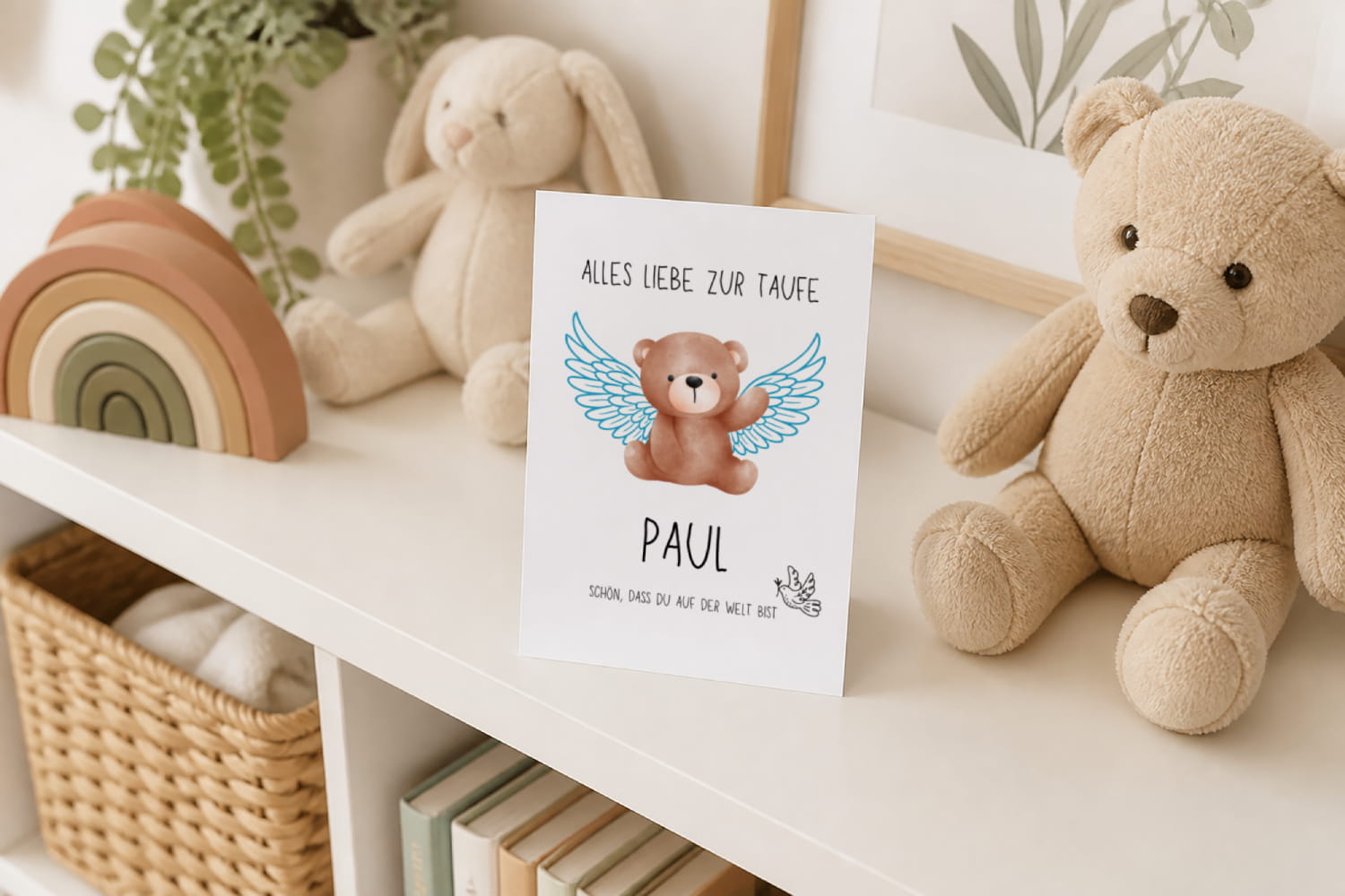 Alles Liebe zur Taufe Teddy Engel Karte - Schön, dass du auf der Welt bist – Bild 5