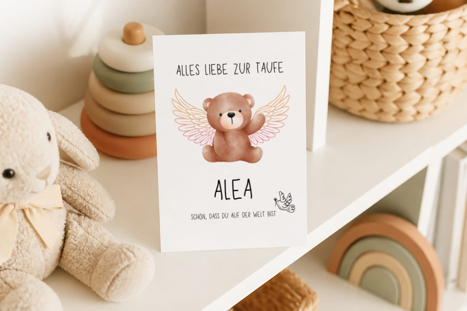 Alles Liebe zur Taufe Teddy Engel Karte - Schön, dass du auf der Welt bist – Bild 6