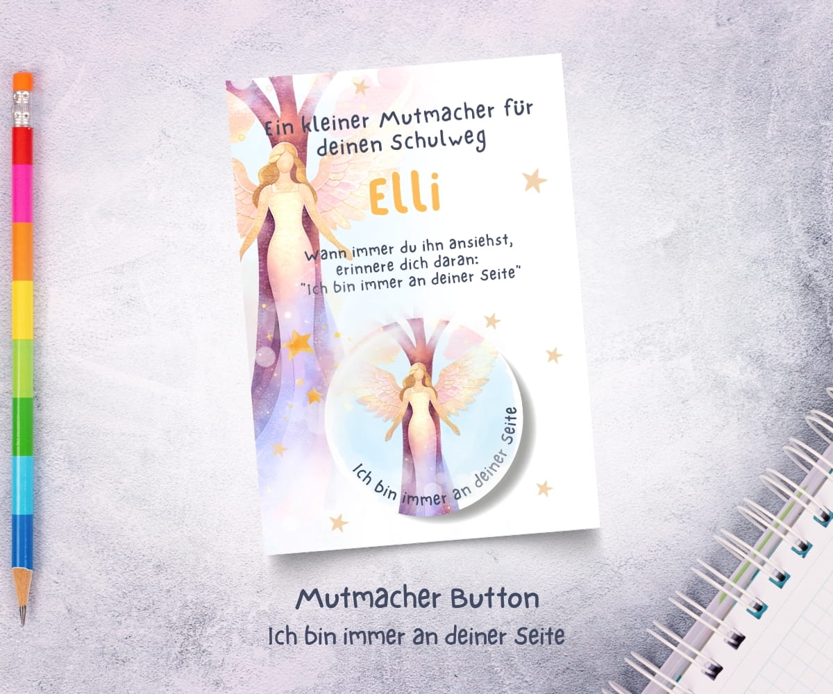 Personalisierter Stundenplan zur Einschulung mit Engel - Schulanfangs-Set mit Lesezeichen, Karte & Button – Bild 10