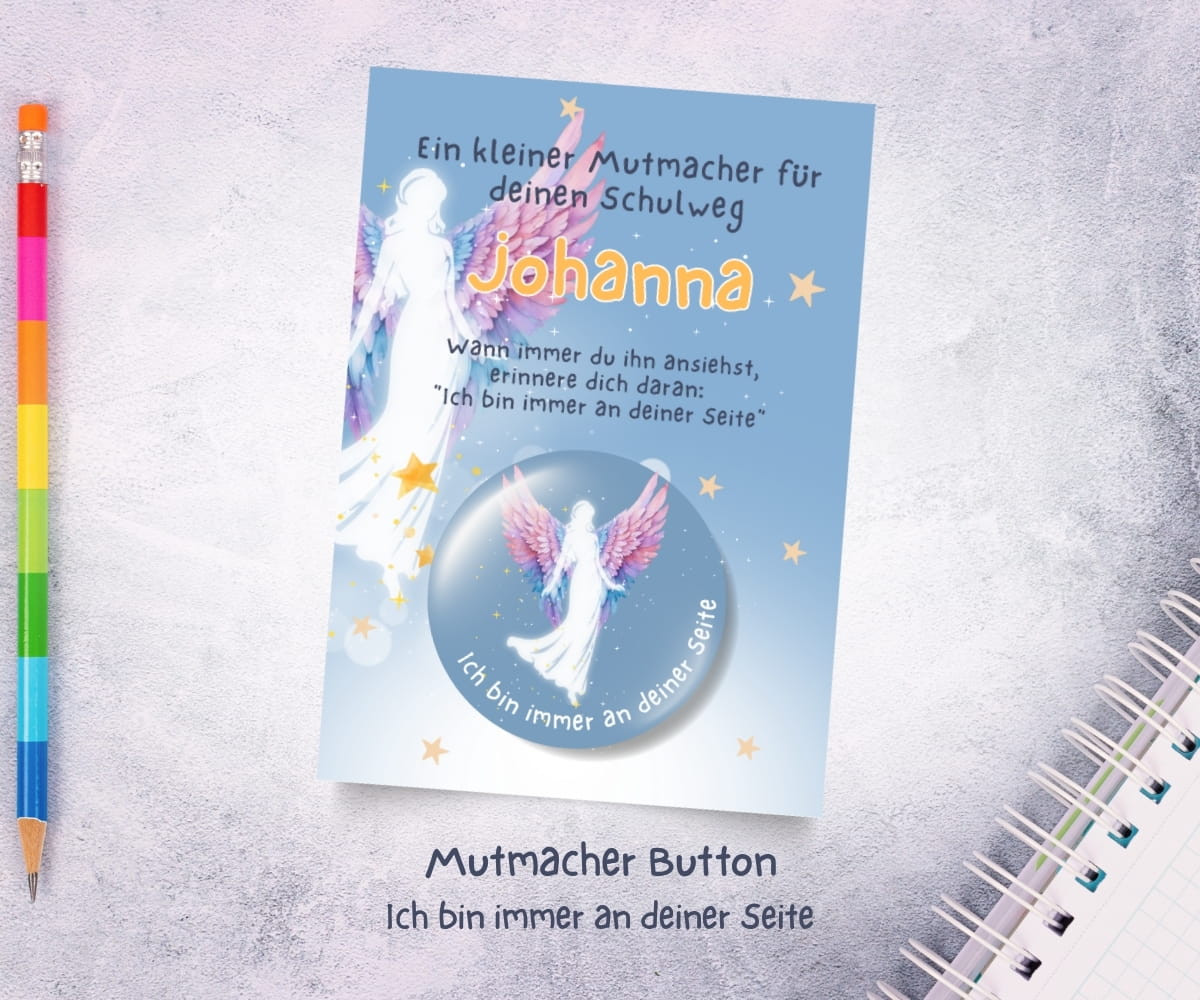 Personalisierter Stundenplan zur Einschulung mit Engel - Schulanfang Set mit Lesezeichen, Karte & Button – Bild 10