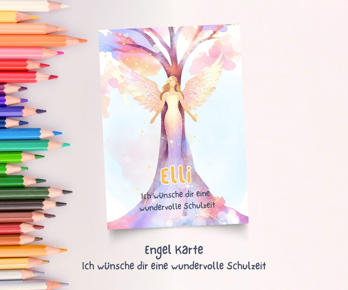 Personalisierter Stundenplan zur Einschulung mit Engel - Schulanfangs-Set mit Lesezeichen, Karte & Button – Bild 8