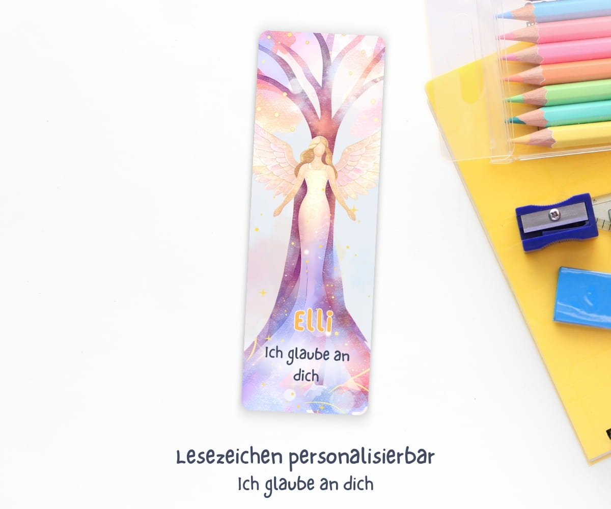 Personalisierter Stundenplan zur Einschulung mit Engel - Schulanfangs-Set mit Lesezeichen, Karte & Button – Bild 6