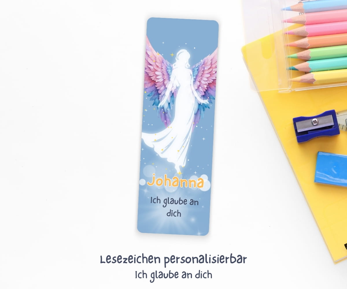 Personalisierter Stundenplan zur Einschulung mit Engel - Schulanfang Set mit Lesezeichen, Karte & Button – Bild 6