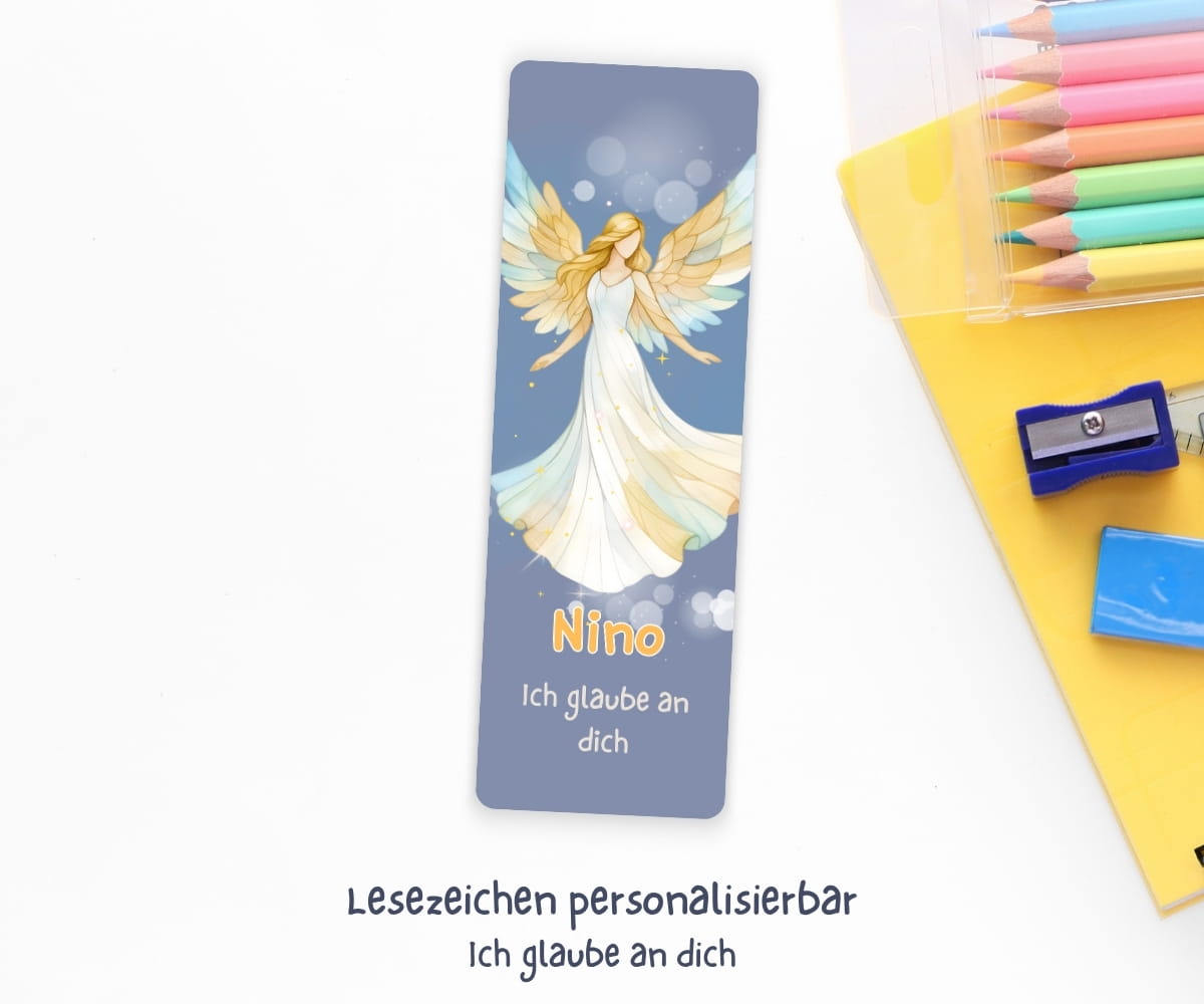 Personalisierter Stundenplan zur Einschulung mit Engel - Schulanfang Set mit Lesezeichen, Karte & Button – Bild 7