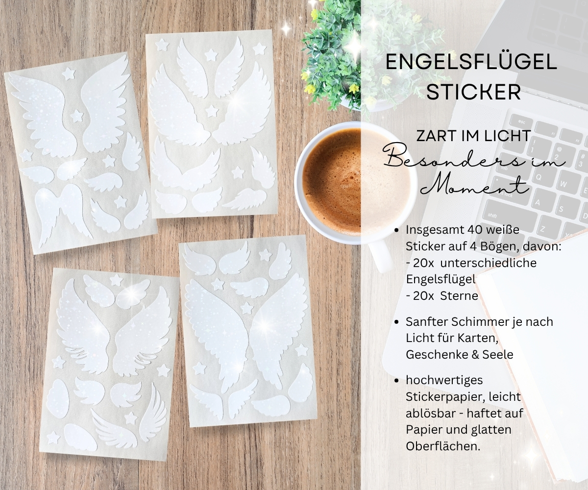 Engelsflügel Sticker in weiß mit zartem Schimmer – Bild 2